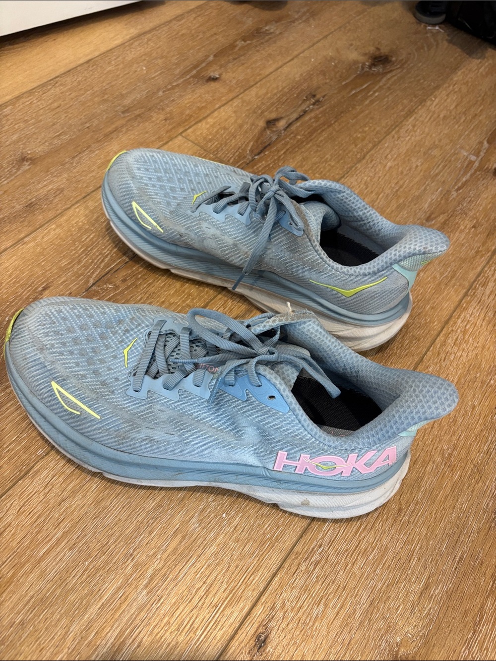 Hoka Women’s Light Blue Athletic Running Shoes with Pink Logo